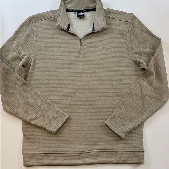 Under Armour Golf Men’s Quarter-Zip Beige Striped Performance Top Sz M - Picture 1 of 6